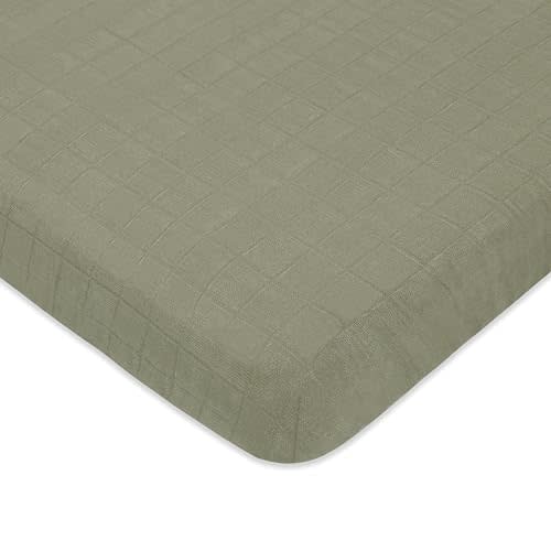 Babyletto 100% Organic Cotton Mini Crib Sheet, GOTS-Certified, Fitted 360°, Ultra-Soft and Breathable Muslin - Matcha Green