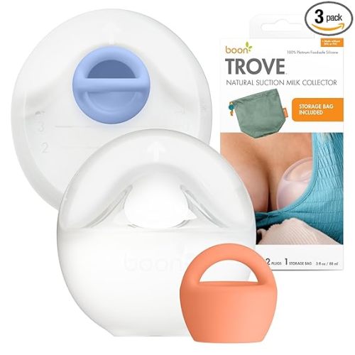 Boon Trove Silicone Manual Breast Pump Set - Hands Free Breast Milk Collector - Includes Polyester Travel Pouch - Breastfeeding Essentials - 2 Count