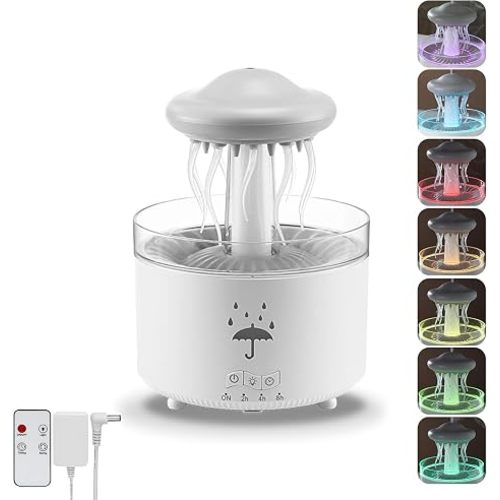 VEEKI Humidifier for Bedroom, 7 Colors Dancing Jellyfish Rain Humidifier with Water Drip, 300ML Small Humidifier Aroma Diffuser with Remote & Timer, Cute Humidifier Gifts for Kids Women (White)