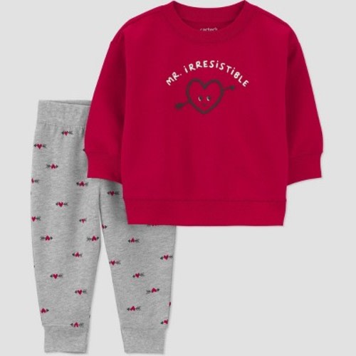Carter's Just One You® Baby Boys' 2pc Valentine's Day Mr. Irresistible Fleece Sweatshirt and Jogger Pants Set - Red 6M