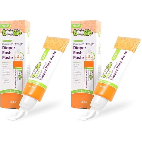 Boogie Diaper Rash Paste, Maximum Strength 40% Zinc Oxide, Mess-Free Applicator, Soothes Baby Bum, Diaper Bag Essential, 4oz