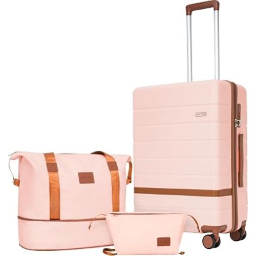 20-Inch Carry-On Luggage Set (3-Piece) – Lightweight & Durable Hardshell Spinner Suitcase with TSA Lock | PC+ABS Material | Airline Approved for Business and Family Travel, in Pink