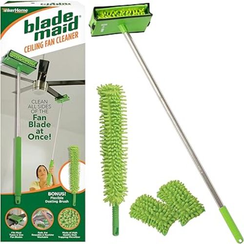 Blade Maid Ceiling Fan Blade Cleaner & Duster | Extendable Pole for High Ceilings, Moldings, Blinds, Walls & Cars, Corner Cleaning Tool, with Reusable Microfiber Pads | Size 3 feet (Pack of 1)