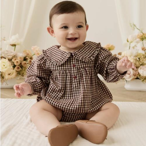 Organic Cotton Elowen Playsuit - Cinnamon Gingham – Jamie Kay USA