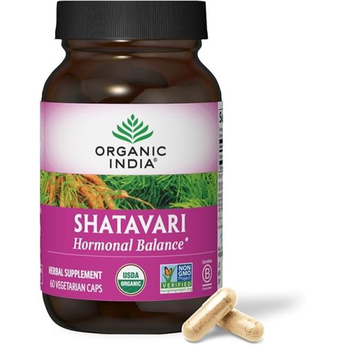 ORGANIC INDIA Shatavari Capsules - Herbal Supplement, Supports Hormonal Balance & Immune System, Vegan, Gluten-Free, USDA Organic, Supports Reproductive Health - 60 Capsules