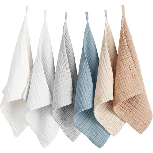 Konssy 6 Pack Baby Muslin Washcloths for Unisex 100% Cotton Wash Cloth Set for Baby Face Body Comfy and Soft for Newborn Infants Kids Girls and Boys