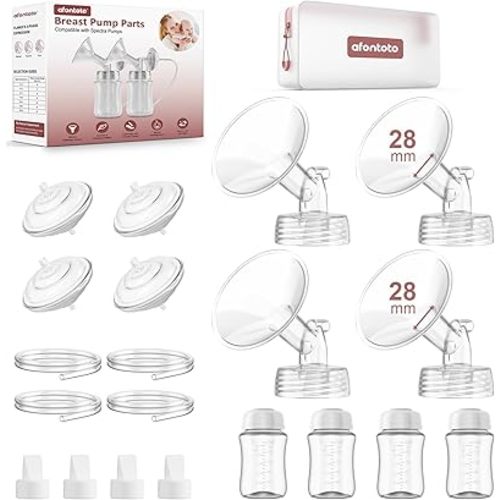 28mm Flange Pump Parts Compatible with Spectra S1/S2/9Plus, Not Original Spectra S2 Replacement Pump Parts, 4 Set Replacement Kit Include 28mm Flange,Duckbill Valve,Backflow Protector,Tube,Bottle