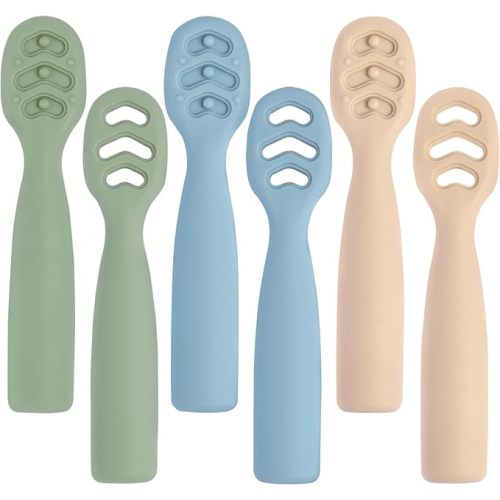 Baby Spoons Self Feeding 6+ Months Set, 6 Pack First Stage Baby Led Weaning Supplies, BPA Free, Toddler Utensils for Soft Tip Silicone Feeding Spoon, Boil and Dishwasher Safe