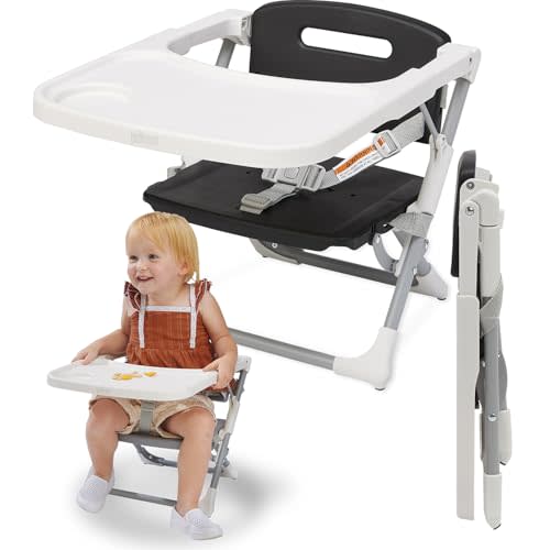 PrimoBaby SproutSeat Booster Seat for Kitchen Chair - Portable Folding Design, Travel Baby Beach Essentials, with 3-Point Safety Harness, Adjustable Tray, Dishwasher Safe Tray, Baby Floor Seat
