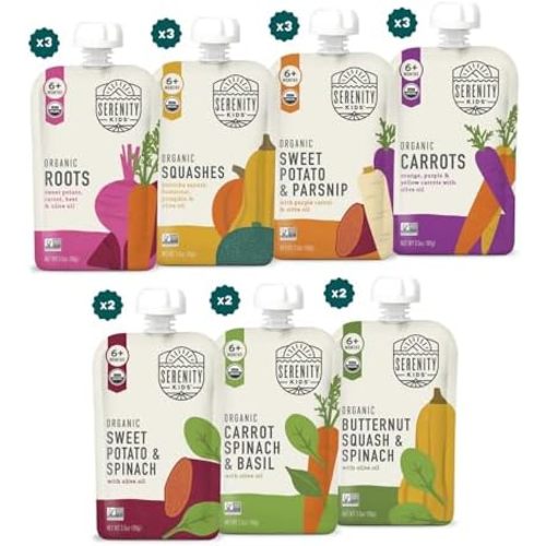 Serenity Kids Organic Baby Food Pouches, No Added Sugar, 3.5 Oz, 18 Pack