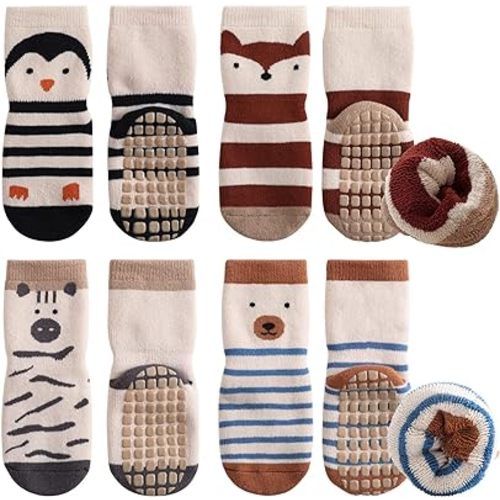 Simpeak Kids Socks, 4 Pairs Non Slip Kids Toddler Winter Socks with Grips Children Gift Warm Sock for Boys Girls, 1-3 Year