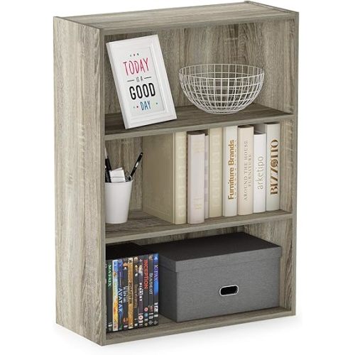 Furinno PASIR Book Shelf, 3-Tier Bookshelf, Storage Shelves Bookcase, 9.7 x 23.7 x 31.5, for Living Room, Bedroom, Home Office, Sonoma Oak