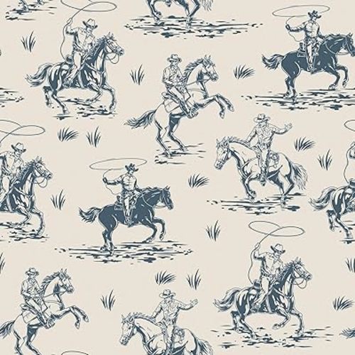 17.5x393 Western Peel and Stick Wallpaper Cowboy Designs Cottage Core Farmhouse Vintage Horse Wallpaper for Walls Bathroom Boy Nursery Renter Friendly Western Contact Paper Self Adhesive