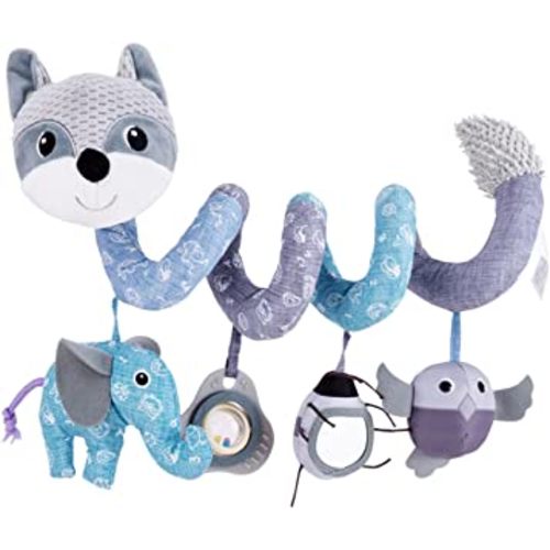 Jollybaby Baby Car Seat Stroller Toys, Plush Activity Hanging Spiral Activity Pram Crib with Music Box, Rattles, Squeaker for Babies Infant Boys Girls(Grey Fox)