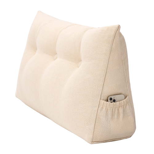 YEERSWAG Wedge Pillow 40 x 8 x 20 inches Headboard Pillow Triangular Wedge Pillow with Phone Pocket for Twin Sizw Bed Sofa Sleeping Reading Bedroom Living Room, Grey, Cotton