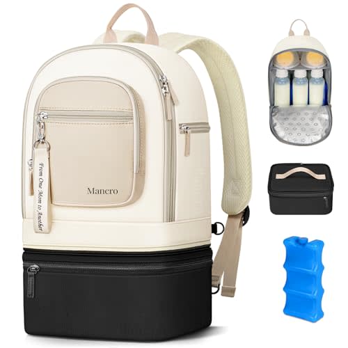 Mancro Detachable Breastmilk Cooler Bag With Ice Pack, Double Layer Breast Milk Cooler Travel Bag Fit 9 Ounce Baby Bottles, Wearable Breast Pump Bags for Work Travel and Family