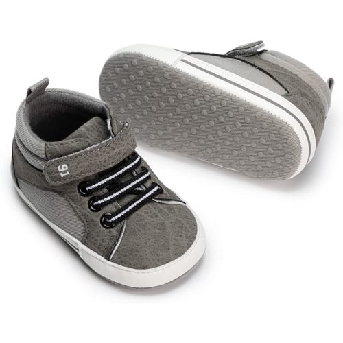 Meckior Toddler Baby Boys Girls High Tops Ankle Sneakers Soft Anti-Slip Sole PU Leather Moccasins Infant Newborn Prewalker First Walking Crib Shoes