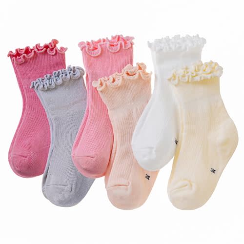 Velice Baby Girls Ruffle Socks Infant Toddler Girls Frilly Dress Cute Crew Socks 6 Pairs
