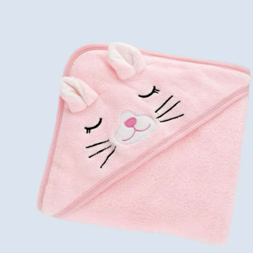 Hooded Baby Bath Towel-Ultra Soft, Absorbent and Hypoallergenic-Baby Bath Towels for Newborn Boy and Girl(Pink Cat, 31.5" x 31.5")
