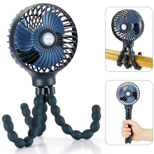 snawowo Mini Handheld Personal Portable Fan, Baby Stroller Fan, Car Seat USB or Battery Powered, with Flexible Tripod Clip on Student Bed Desk Bike Crib Treadmill Camping Traveling(Dark Blue)