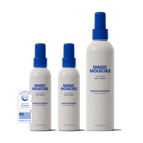 Magic Molecule Skin Spray, Hypochlorous Acid Formula, 8oz + 3.4oz 2PK | Helps heal breakouts, eczema irritation, itch, redness & 50 other skin issues; for face, body & all skin types; scent-free