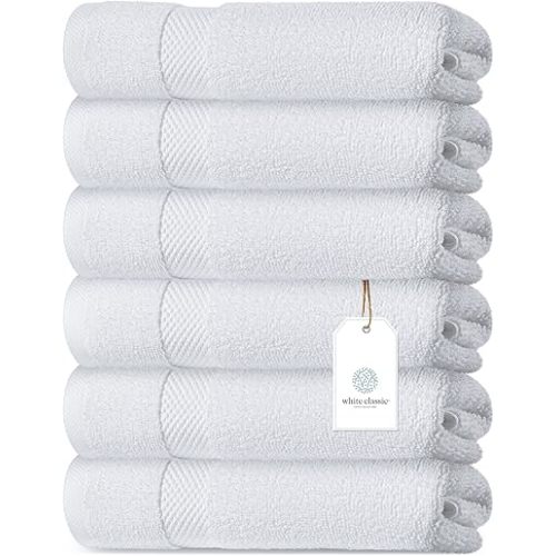 Luxury White Hand Towels - Soft Circlet Egyptian Cotton | Highly Absorbent Hotel spa Bathroom Towel Collection | 16x30 Inch | Set of 6