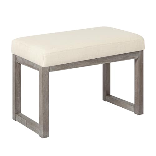 CangLong 27 Inch Wide Ottoman Bench, Rectangle Footstool with Linen Look Fabric and Wood Leg for Entryway, Bedroom & Living Room, Beige