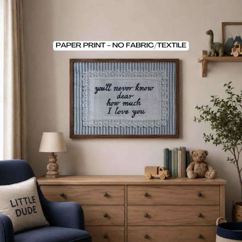 Vintage Blue Nursery Print, Baby Boy Room Decor, Quote Wall Art, Classic Kids Room Decor, Embroidery Wall Art, Cottagecore Stripe Decor