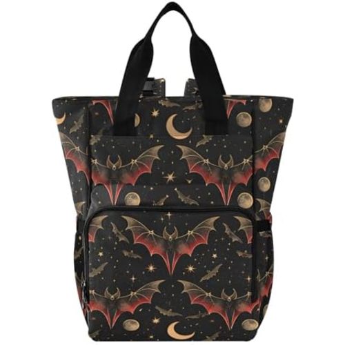 senya Diaper Bag Backpack, Bat Crescent Star Multifunction Travel Bag for Moms Dads