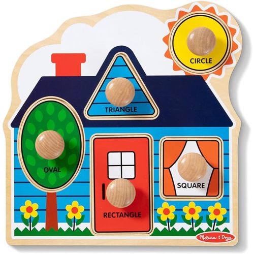 Melissa & Doug First Shapes Jumbo Knob Puzzle, Wooden Peg Puzzle for Toddlers, Educational Toy for Shape Recognition and Fine Motor Skills, Ages 1+