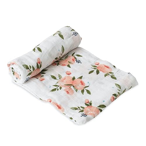 Little Unicorn Premium Cotton Swaddle Baby Blanket | Breathable Fabric | for swaddling, Play, Nursing & More (Watercolor Roses)