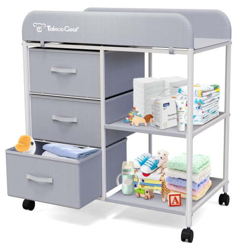 G TALECO GEAR Baby Changing Table, Portable Diaper Changing Station with Wheels, Nursery Organizer for Newborn and Infant, Light Gray