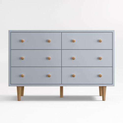 Finn 51" Mist Blue Wood Wide 6-Drawer Kids Dresser