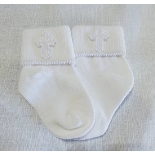 White Baby Socks With Crosses (One Pair) – thechippycottage