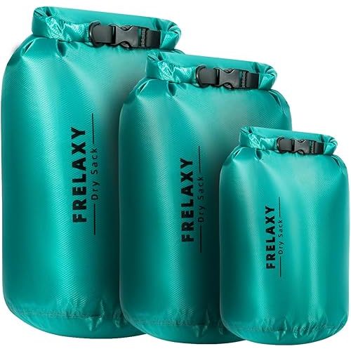 Frelaxy Waterproof Dry Bag 2 Pack/3 Pack, Lightweight Portable Dry Bags, 5L & 15L & 25L Durable Dry Sack Set Keep Gear Dry for Hiking, Camping, Boating, Backpacking, Kayaking (3 Pack - Turquoise)