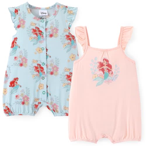 Disney Baby Girls Viscose Made from Bamboo 2 Packs Breathable Bodysuit with Ruffle Sleeves Romper Newborn to Infant