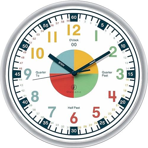 OWLCONIC Clock for Kids Learning to Tell Time, Telling Time Teaching Clock for Kids, Wall Clock Kids, Classroom Clock, Kids Learning Clock, Kids Clocks for Bedrooms.