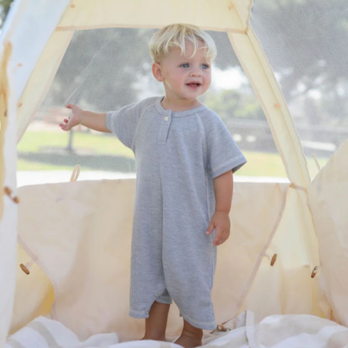 Stone Waffle Henley Romper