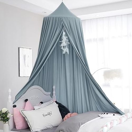 Kids Bed Canopy - Girls Canopy for Crib, Nursery, Reading Nook - Light Blue