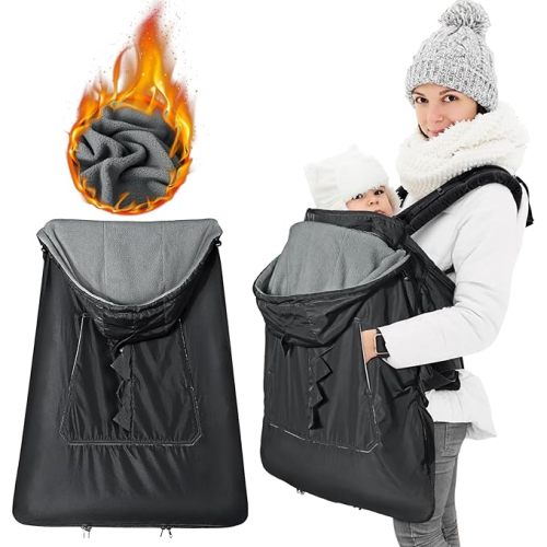 Orzbow Baby Winter Carrier Cover with Detachable Hood, Black Dinosaur