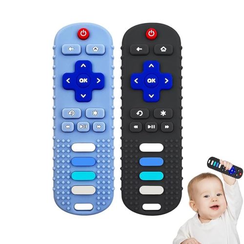 YAPROMO Baby Silicone Teething Toys, Toy Remote for Babies 3-18 Months, Kids Remote Teething Toy, TV Remote Shaped Teethers BPA Free/Refrigerator Safe