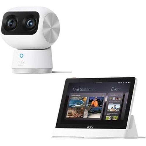 eufy Security Indoor Cam S350 with Smart Display E10, Dual Cameras, 4K UHD Security Camera with 8× Zoom, 360° Camera, Baby Monitor, Pet camera, Human/Pet Detection, AI Tracking, 2.4G/5G Wi-Fi, Plug in