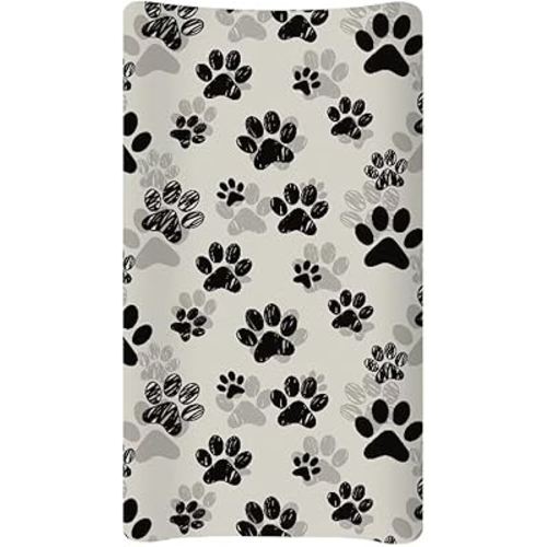 Dog Paw Changing Pad Cover for Boys Girls Lovely Print Soft Unisex Diaper Change Table Sheets Fit 32"x16" Contoured Pad Comfy Cozy Cradle Sheets Non-Slip