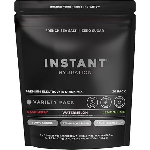 Instant Hydration Sugar Free Electrolytes Powder Packets Variety Pack - Watermelon, Raspberry, Lemon Lime Drink Mix & Travel Essentials with Magnesium and Potassium - Post Workout Recovery - 20 Sticks
