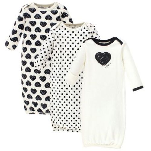 Touched by Nature Baby Girls Organic Cotton Long-Sleeve Gowns 3pk, Heart, 0-6 Months