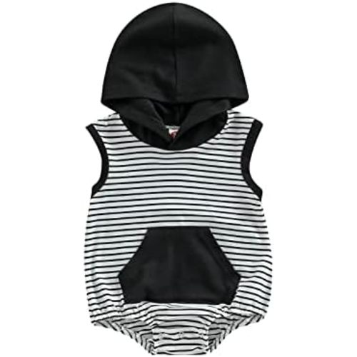 Newborn Baby Hooded Romper Boy Girl Sleeveless Striped Jumpsuit Bodysuit Kids Summer Fall Outfit Clothes