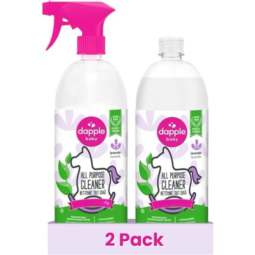Dapple Baby All Purpose Cleaning Spray, Hypoallergenic for Toys, High Chairs, Swings, Counters, Powered by Plants, 1 Pump Included, Lavender, 30 Fl Oz (Pack of 2)