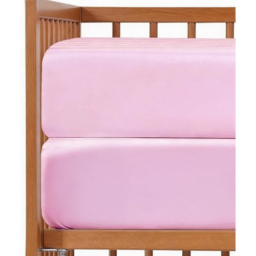 2-Pack Mini Crib Sheets Fitted - Pack N Play Sheets for Pack and Play Mattress - Stretchy Soft Microfiber Playard Bedding - Mini Toddler Bed Cover for Boys and Girls - Oeko-Tex - 38 x 24in, Pink Duo