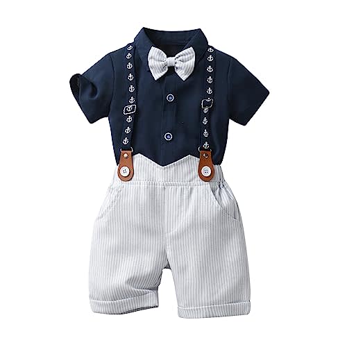 Boarnseorl Baby Boys Gentleman Shorts Sets, Infant Outfits Suits, Shirt+Shorts+Bow Tie+Suspenders