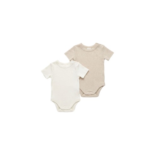 Bilbi Organic Short Sleeve Bodysuit 2 Pack Snow/Oatmeal Marle | Baby Bunting AU